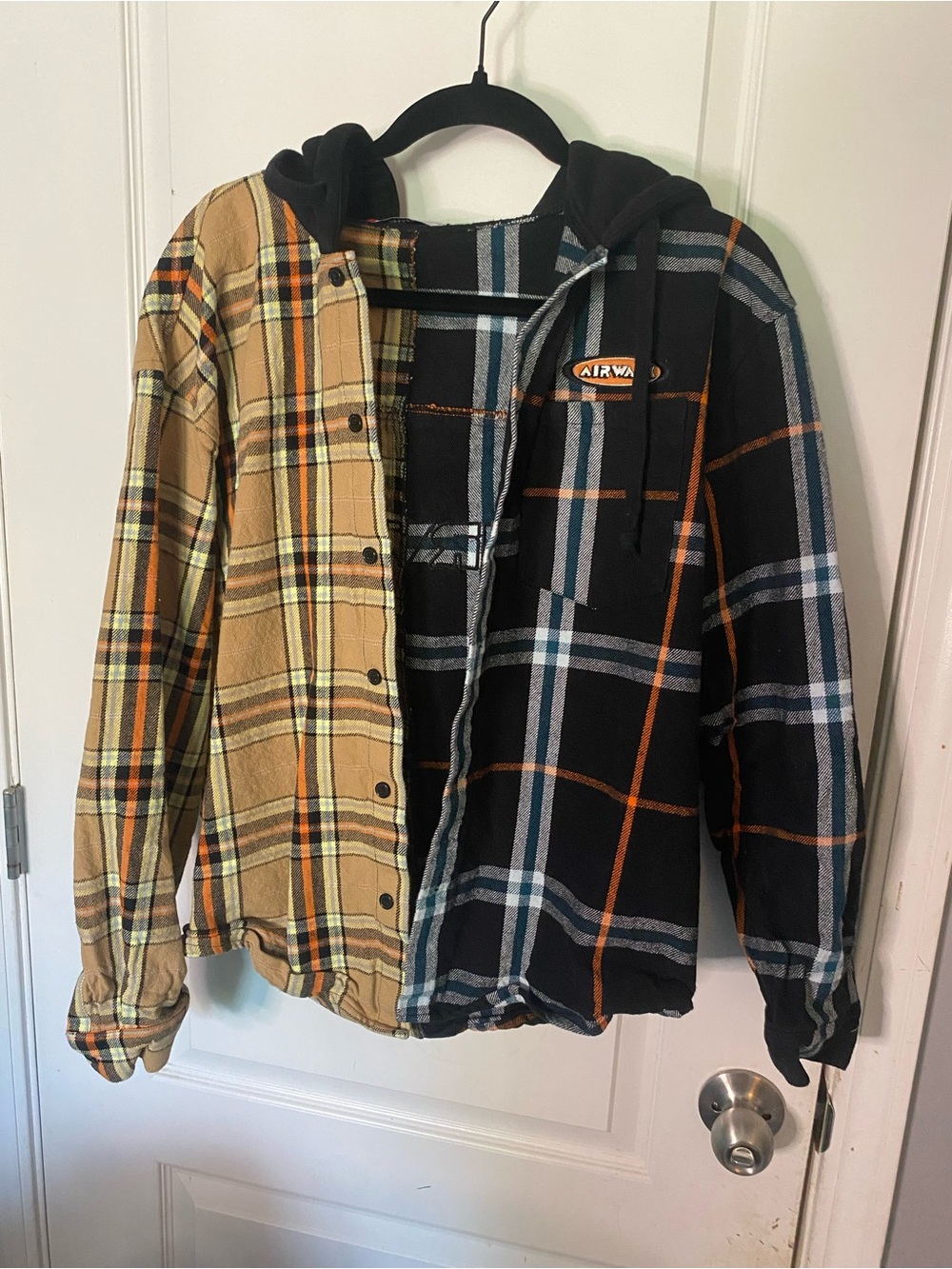 Forever 21 Two-Tone Plaid Hooded Shacket - Black & Tan